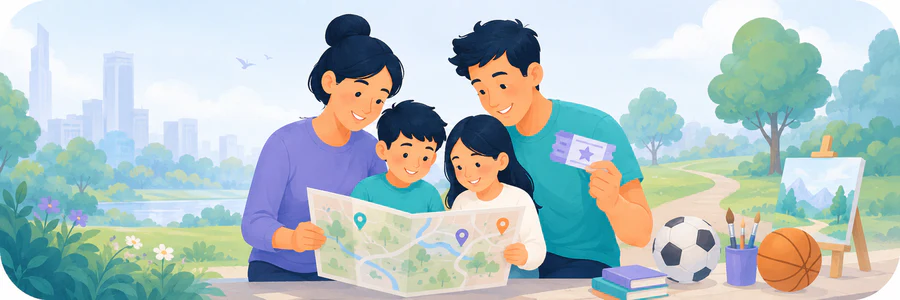 Family exploring activity ideas together